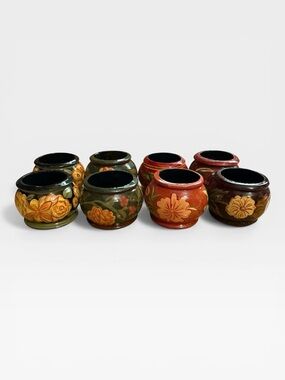 Set of 8 Vintage Hand-Painted Wooden Napkin Rings